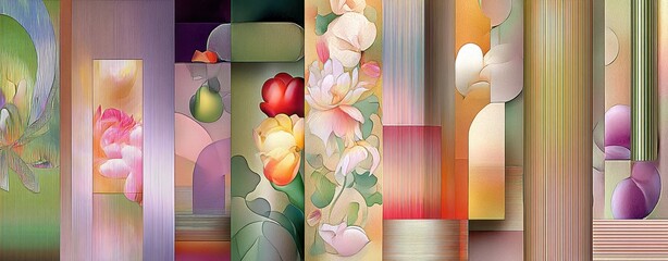 Poster - Abstract Artistic Double Exposure Conceptual Art with Colorful Floral Patterns and Textured Layers
