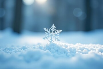 Wall Mural - A single snowflake gently falls into the void of an endless white expanse, falling, gentle, serene
