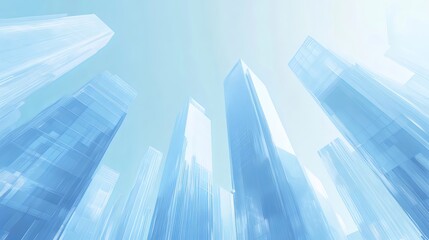 Poster - 青色ガラスの超高層ビルのローアングルビュー 空を背景にした現代的な建築デザイン
