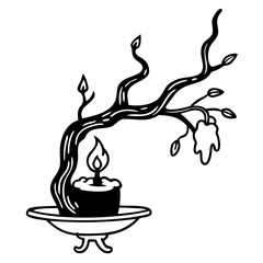 Poster - Candlelight tree branch vector illustration for decorative design and mystical themed artwork and crafts isolated on transparent background