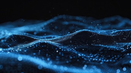 Poster - Blue wavy abstract pattern with light and shadow effects. 3D rendering for design with blue color in wave pattern. Flowing lines and smooth curves provide a visually appealing composition. AIG53.