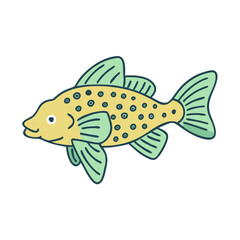 Poster - Illustration of yellow and green spotted fish drawing for kids education and decoration art