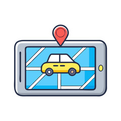 Poster - Car gps navigation system on mobile phone tracking location with map and pinpoint application route