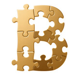 letter b formed from several interlocking golden puzzle pieces 