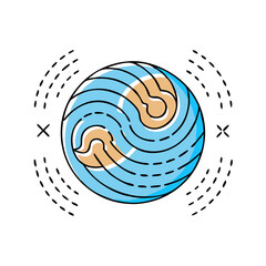 Poster - Abstract Globe Illustration with Swirling Patterns and Orbiting Elements