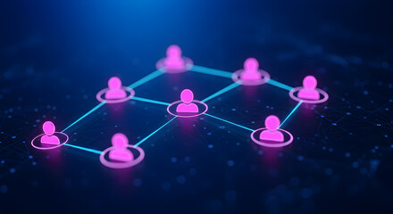 Poster - Abstract Network of People Connected by Glowing Lines on a Dark Blue Digital Background