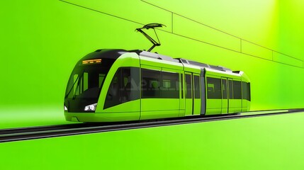 Aufkleber - 鮮やかな緑色の都市電車がグリーンの背景を走行する未来的デザイン