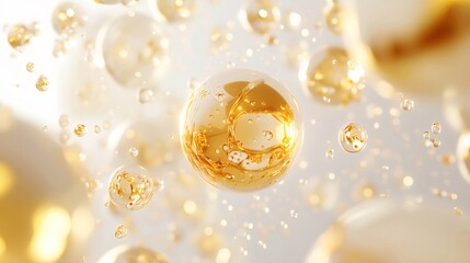 Aufkleber - 輝く金色の球体が白い背景の中で浮遊する抽象的なデザイン 光と透明感のある洗練された背景要素