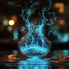 Poster - Elegant vase filled with clear water reflecting light and showcasing natural beauty of the container