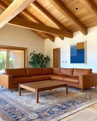 Poster - Stylish living room showcasing a large, soft rug as the focal point of comfort and aesthetic appeal
