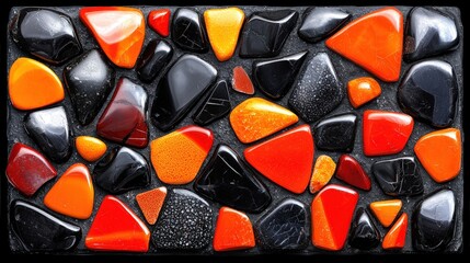 Poster - A unique black and orange glass tile displaying beautiful color contrast and artistic design