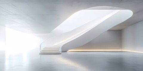 Poster - 洗練された白い曲線の階段とコンクリートの背景を備えたモダンな建築デザイン