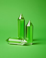 Poster - Two brilliant green crystals glimmering under natural light showcasing their unique features