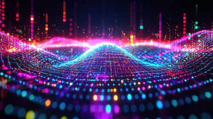 Fototapete - Vibrant neon colored abstract background with dynamic patterns and smooth gradients for design use