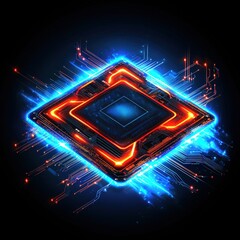 Poster - Intricate circuit board featuring neon lights highlighting modern technology and innovation design