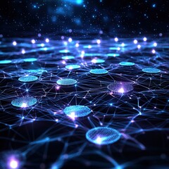 Poster - Network of glowing lights representing connectivity and global communication in a digital environment