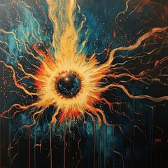 Poster - Bold and vibrant painting of a fiery fireball capturing the intensity of motion and color