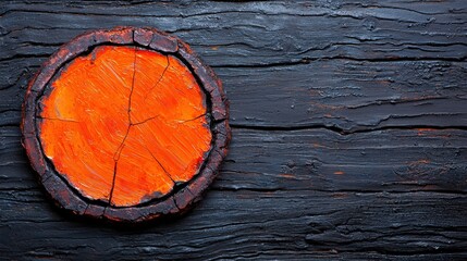 Poster - Artistic piece of wood exhibiting burnt orange color and natural grain patterns under soft light