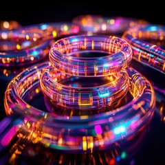 Poster - Mesmerizing group of glowing rings arranged in an artistic formation creating a stunning visual display