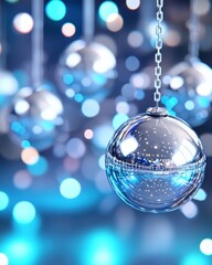 Poster - Glass ball hanging from a chain with subtle reflections and ambient light creating a captivating scene