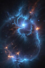abstract swirling blue nebula with glowing light streaks and particles , art, blue, aura