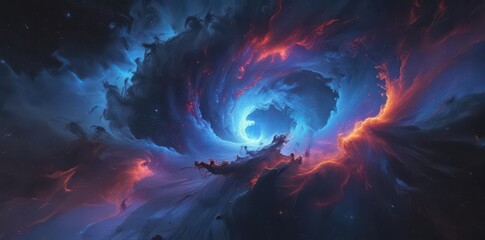 Wall Mural - Abstract swirling nebula of deep blue hues, textured and vibrant, backdrop, digital