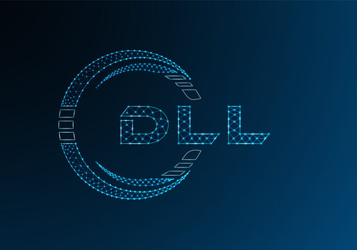 DLL low poly letter logo vector design. DLL lower poly logo design.