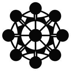 Poster - black geometric network diagram with nodes and connections for science and technology visuals design