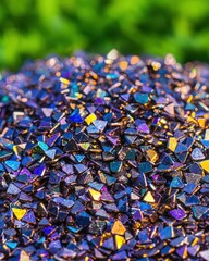 Poster - Artistic arrangement of purple and blue glass shards creating a colorful mosaic on a light surface