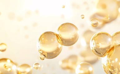 Aufkleber - 金色の球体と背景の光輝く抽象的な背景デザイン 水滴と流れるバブルの装飾的な3Dレンダリング
