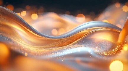 Aufkleber - 金と銀の光沢のある抽象的な背景に輝く波模様のシームレスなデザイン