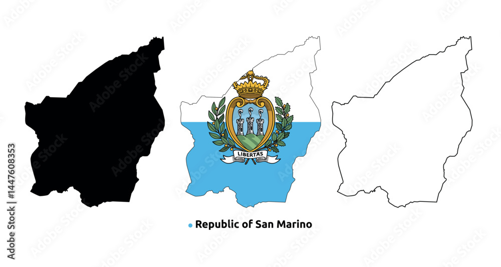 San Marino Map Vector - Country Outline, Flag Inside Map, Blank and ...