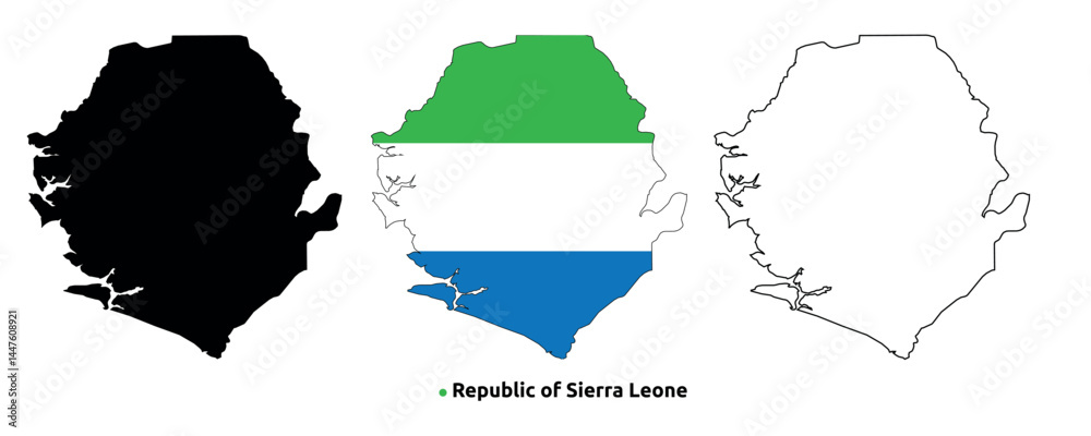 Sierra Leone Map Vector - Country Outline, Flag Inside Map, Blank and ...