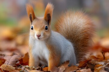 squirrel on autumn leaves