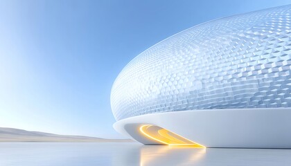 Aufkleber - 未来的な球体の建築デザイン 白い表面と青い空の下の光の反射
