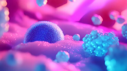 Aufkleber - 幻想的な青とピンクの球体と雲が輝く抽象的な背景
