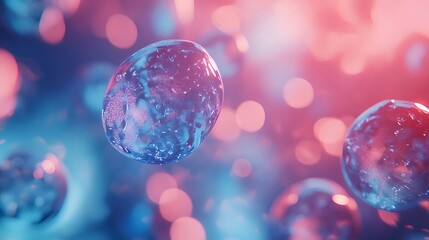 Poster - 青と赤の光の中で輝く透明な球体の抽象的なクローズアップ