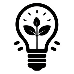 Poster - Black and white lightbulb with plant inside for eco friendly energy and sustainability concept idea isolated on transparent background