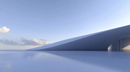 Aufkleber - 青い空の下の白い階段 建築デザインの抽象的な表現 光と影のコントラスト 滑らかな表面とミニマルな構成