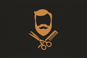 Poster - Stylized Logo Featuring Scissors, Comb, and Beard Silhouette in a Modern Design Suitable for Barbershop Branding