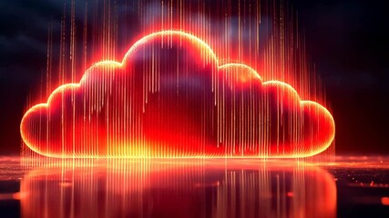 Poster - Futuristic red cloud computing data visualization set against a moody digital storm background