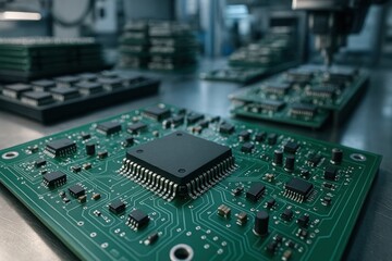 Leinwandbilder - Advanced Circuit Board Assembly Process in a Modern Electronics Manufacturing Facility