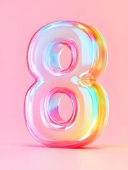 Aufkleber - カラフルな数字8がピンクの背景に浮かび上がり虹色の光沢を持つデザイン