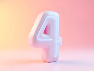Aufkleber - ピンクと白の光る4の数字の3Dレンダリング 抽象的背景に浮遊するデザイン要素
