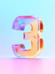 Fototapete - 透明なガラスのような3の数字のカラフルなグラデーション背景デジタルアートデザイン