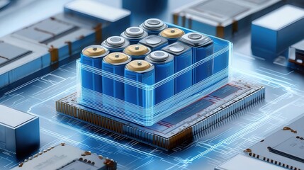 Aufkleber - 青いエネルギーバッテリーの配置と回路基板の未来的な表現