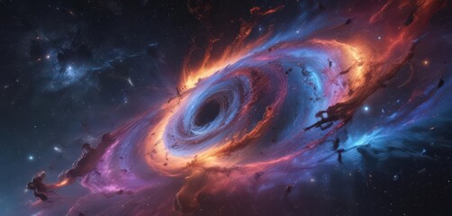 Wall Mural - swirling nebulae in vibrant hues, cosmic dust trails , vibrant, illustration, optical illusion