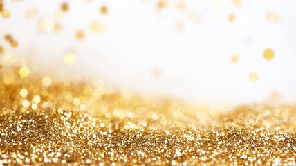 Aufkleber - Golden glitter flowing on a white background, creating a wavy pattern, perfect for luxury and festive designs