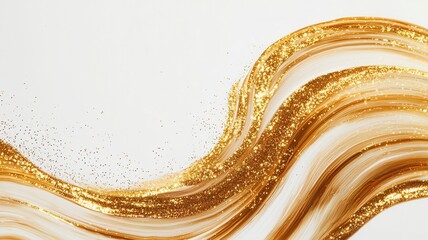 Aufkleber - Golden glitter flowing on a white luxury creating a wavy pattern, perfect for and background, festive designs