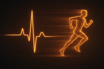 Leinwandbilder - Dynamic Silhouette of a Runner With a Glowing Heartbeat Line in a Modern Design, Symbolizing Health and Fitness at Night